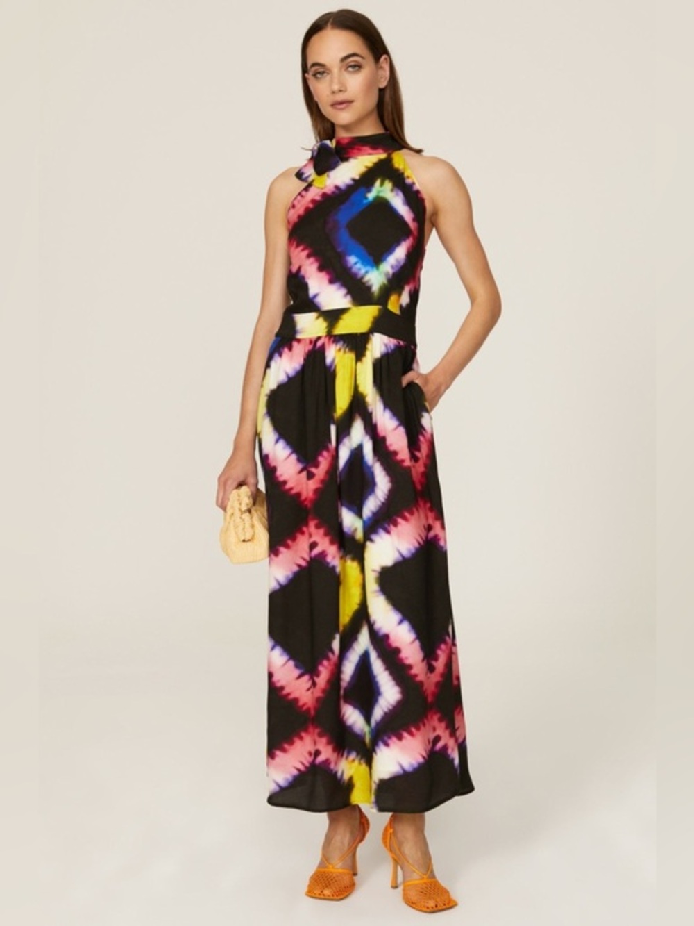 BUSAYO x RTR Rainbow Tie Dye Maxi Dress Sz: 4 Halter/High Neck Sleeveless